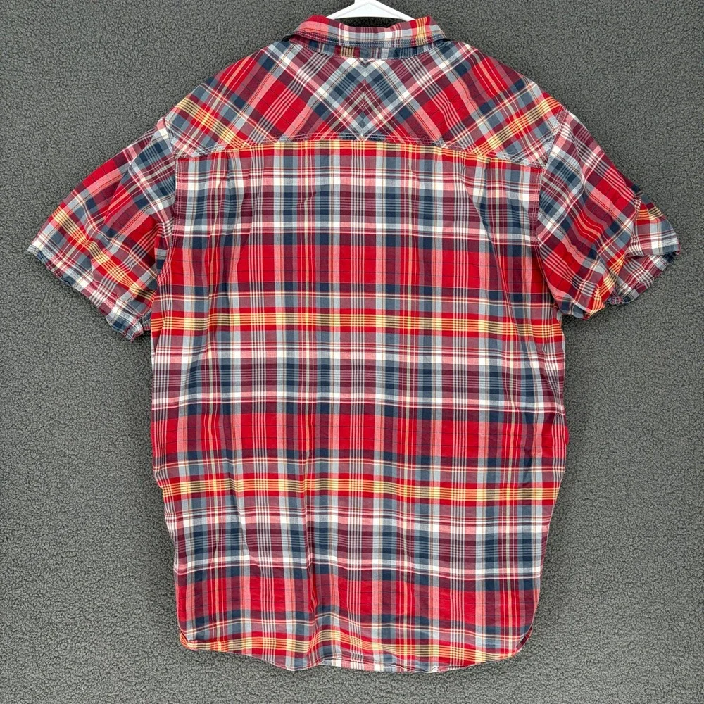 RedHead Mens XL Short Sleeve Plaid Button Up Shirt Red Blue Cotton RN74747